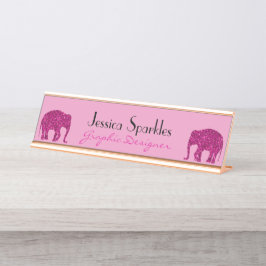 Placa De Mesa Elefante rosa quente brilhante Seu nome personaliz