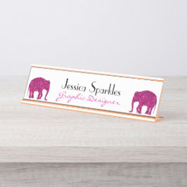 Placa De Mesa Elefante rosa-quente cintilante brilha seu nome