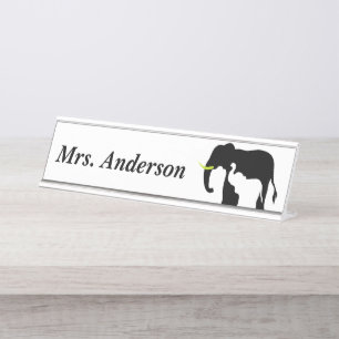 Placa De Mesa Elefantes preto e branco