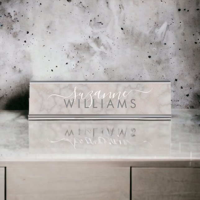 Placa De Mesa Elegância de Rosa e Cinza embutida (Personalize this elegant desk sign with your name.)