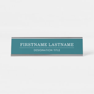 Placa De Mesa Elegante Azul e Branco com Título de Nome Simples 