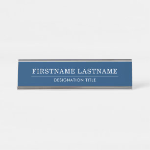 Placa De Mesa Elegante Azul Marinho e Branco com Título Nome Lin