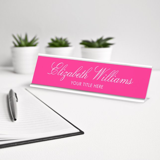 Placa De Mesa Elegante Clássico Girly Bright Pink Personalizado (Criador carregado)