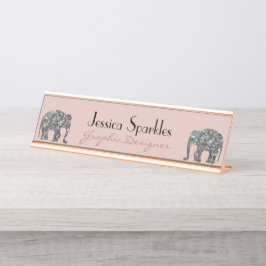 Placa De Mesa Elegante elefante rosa claro com mosaico prateado 