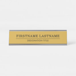 Placa De Mesa Elegante Ouro Branco com Nome Título Linha Simples