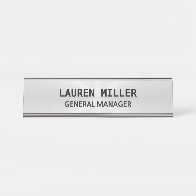 Placa De Mesa Elegante Prata Personalizável (Frente)