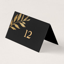 Placa de Mesa Elegante Preta e Folhas Douradas