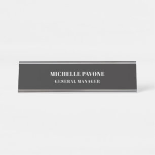 Placa De Mesa Elegante Preto & Cinza Simples Profissional