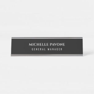Placa De Mesa Elegante Preto & Cinza Simples Simples Profissiona