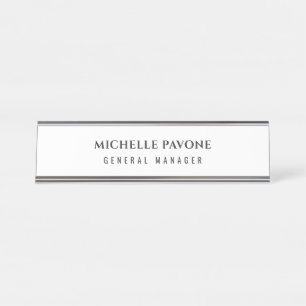 Placa De Mesa Elegante Preto e Branco Simples Profissional