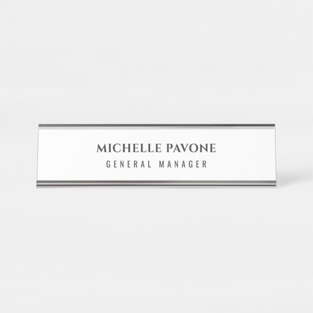 Placa De Mesa Elegante Preto e Branco Simples Profissional (Frente)