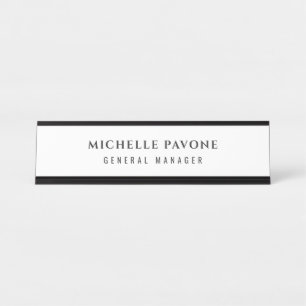 Placa De Mesa Elegante Preto e Branco Simples Profissional