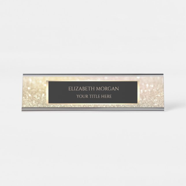Placa De Mesa Elegante Quadro Bokeh Dourado (Frente)