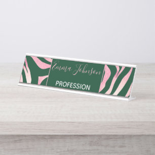 Placa De Mesa Elegante Rosa Verde Dourada Zebra