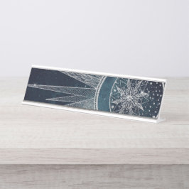 Placa De Mesa Elegante Sun Moon Doodle Mandala Blue Design