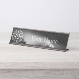 Placa De Mesa emblem monograma estrela bússola montanhas dramáti