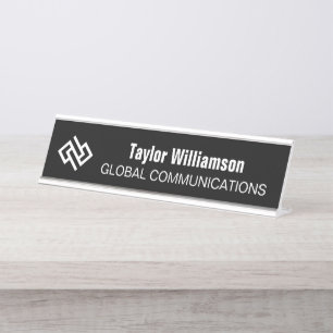 Placa De Mesa Empresa de Cibersegurança Preto e Branco Personali