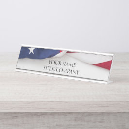 Placa De Mesa Empresa Elegante Nome Bandeira Americana