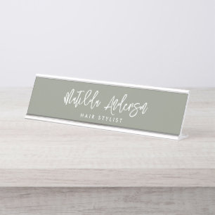 Placa De Mesa Escrita elegante mínima moderna verde-sábio