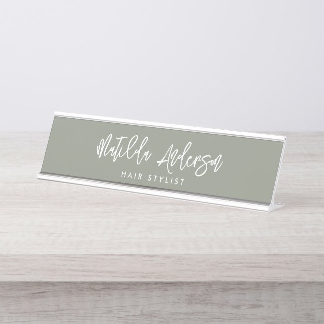 Placa De Mesa Escrita elegante mínima moderna verde-sábio (Frente)