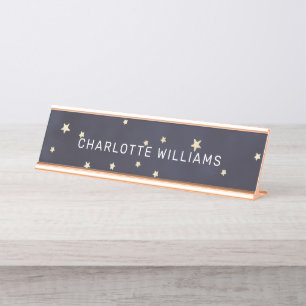 Placa De Mesa Escrita moderna das estrelas azul e dourada do mar