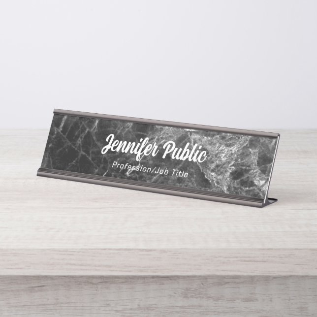 Placa De Mesa Escrita Tipográfica Moderna do Marble Negro Elegan (Frente)