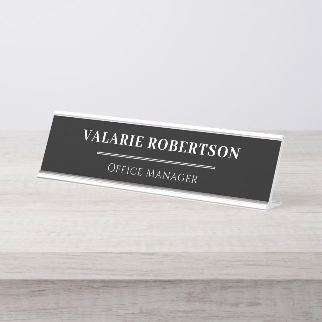 Placa De Mesa Escritório Clássico Preto e Branco (Frente)