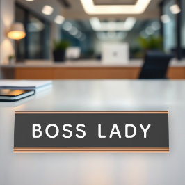 Placa De Mesa Escritório de Dama Chefe Preta Moderna