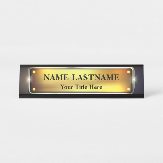 Placa De Mesa Escritório Preto e Dourado Moderno Profissional (Frente)