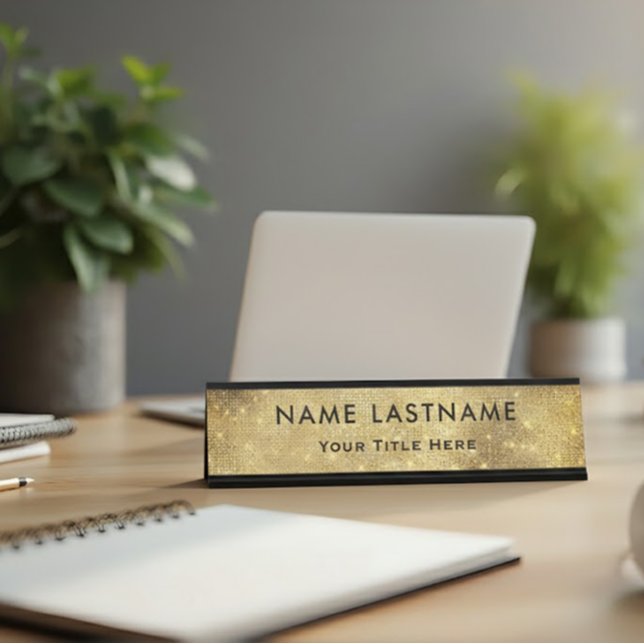 Placa De Mesa Escritório Preto e Dourado Moderno Profissional (Criador carregado)