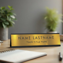 Placa De Mesa Escritório Preto e Dourado Moderno Profissional
