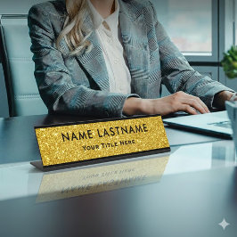 Placa De Mesa Escritório Preto e Dourado Moderno Profissional