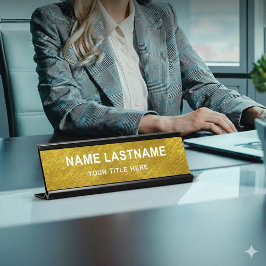 Placa De Mesa Escritório Preto e Dourado Moderno Profissional