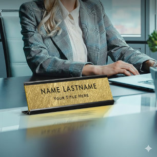 Placa De Mesa Escritório Preto e Dourado Moderno Profissional