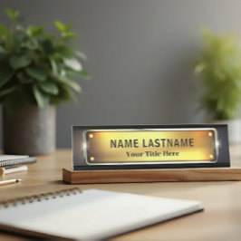 Placa De Mesa Escritório Preto e Dourado Moderno Profissional