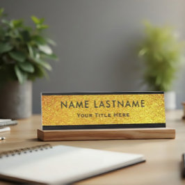Placa De Mesa Escritório Preto e Dourado Moderno Profissional