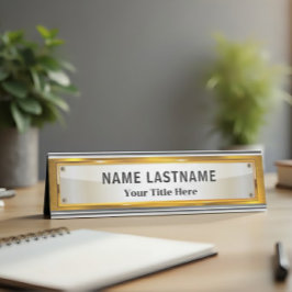 Placa De Mesa Escritório Preto e Dourado Moderno Profissional
