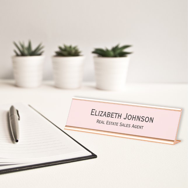 Placa De Mesa Escritório Profissional Rosa de Pastel Moderno (Modern Pastel Pink Professional Business Office Desk Name Plate)