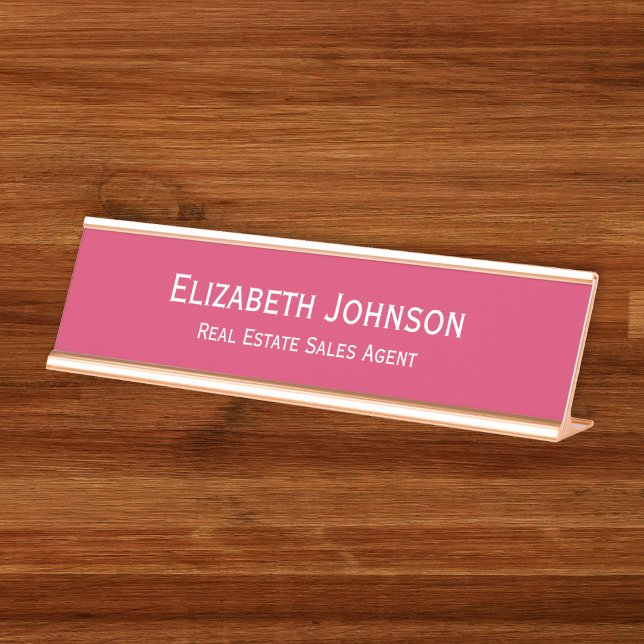 Placa De Mesa Escritório profissional rosa escuro moderno (Modern Dark Pink Professional Business Office Desk Name Plate)