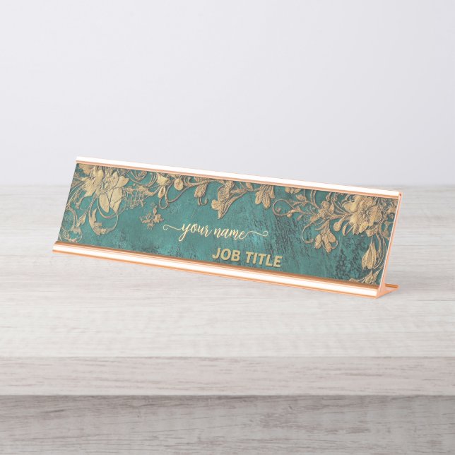 Placa De Mesa Esmeralda verde Dourado Vintage (Frente)