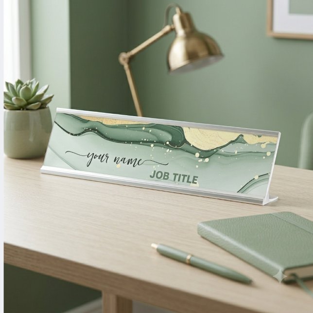 Placa De Mesa Esmeralda verde Dourado Vintage (Criador carregado)