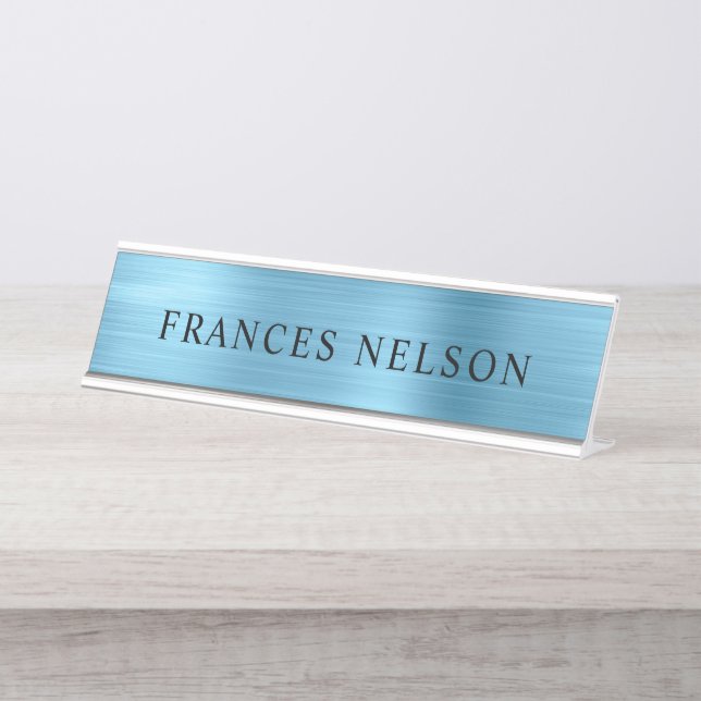 Placa De Mesa Estilo de Serif Stylish Olhar Metálico Azul Bebê (Frente)