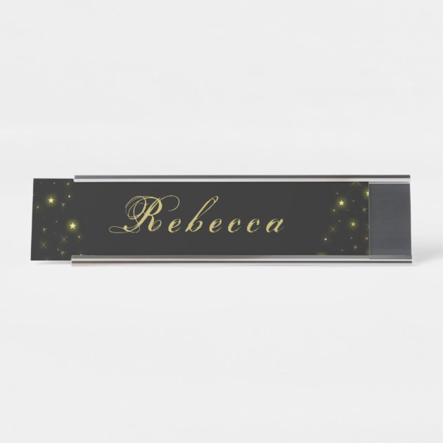 Placa De Mesa Estrelas Douradas personalizadas e brilhantes a pr (Frente)