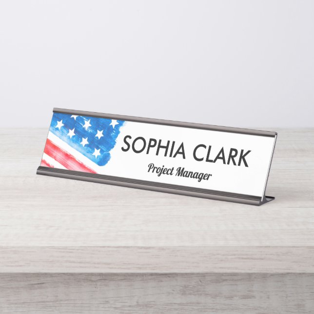 Placa De Mesa EUA Flag Watercolor American Flag Personalizado (Frente)