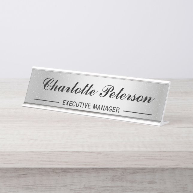 Placa De Mesa Executivo de Silver Metal de Luxo Personalizado (Frente)