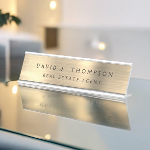 Placa De Mesa Executivo Moderno e Sofisticado em Ouro Profission