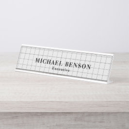 Placa De Mesa Executivo Profissional Preto Cinza Minimalista