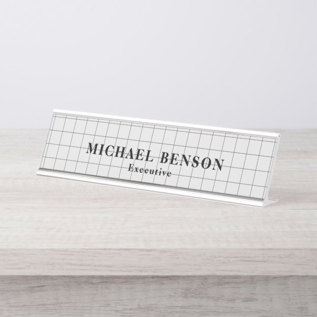 Placa De Mesa Executivo Profissional Preto Cinza Minimalista (Frente)