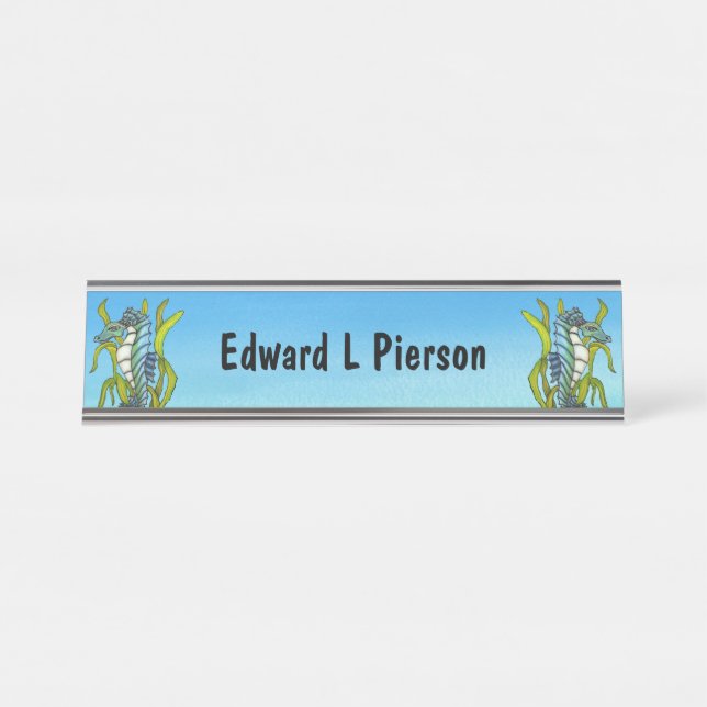 Placa De Mesa Fantasy Blue White Seacavalo Verde Marinheiros Azu (Frente)