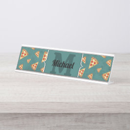 Placa De Mesa Fatias de pizza legais padrão vintage azul-turques